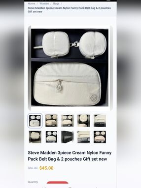 Steve Madden Cream Nylon 3-Piece Belt Bag Set Fanny Pack Gift Box Ready